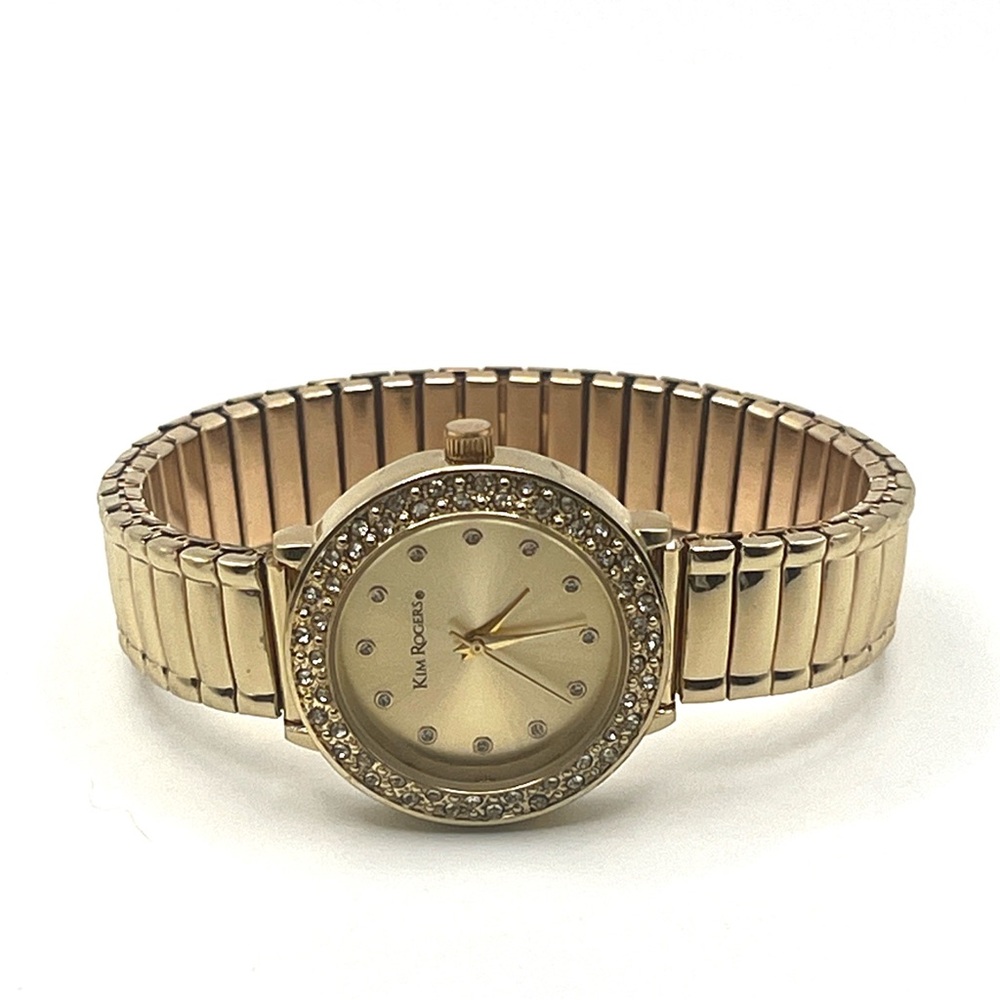 Kim Rogers Gold Stretch Bracelet Watch with Crystal Bezel 6.5" New Battery - Picture 4 of 13